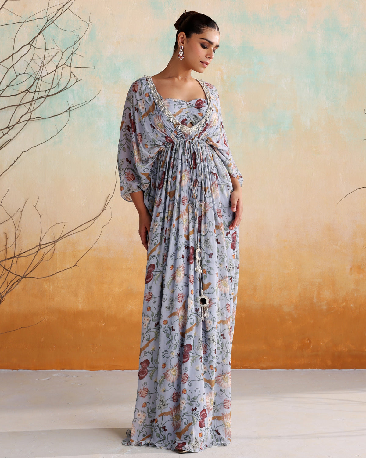 Powder Blue Printed Embellished Kaftan