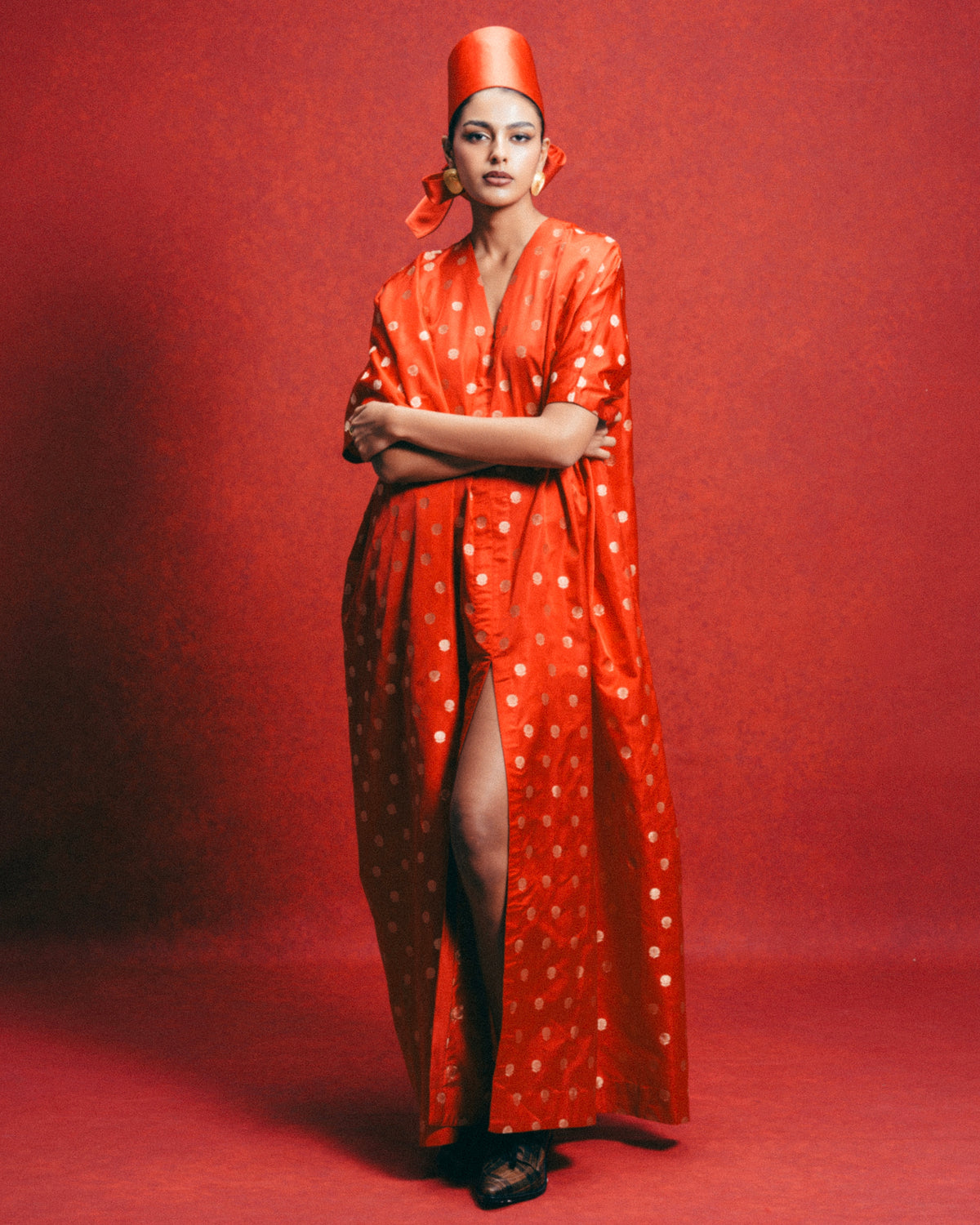 Handwoven Red Banarasi Kaftan