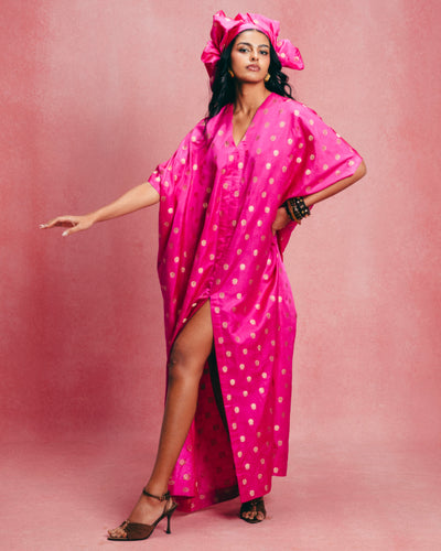 Handwoven Hot Pink Banarasi Kaftan