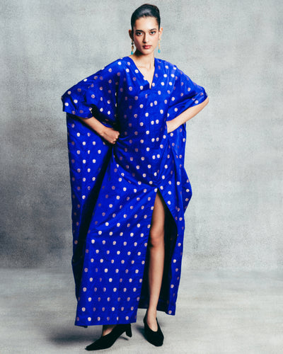 Handwoven Electric Blue Banarasi Kaftan