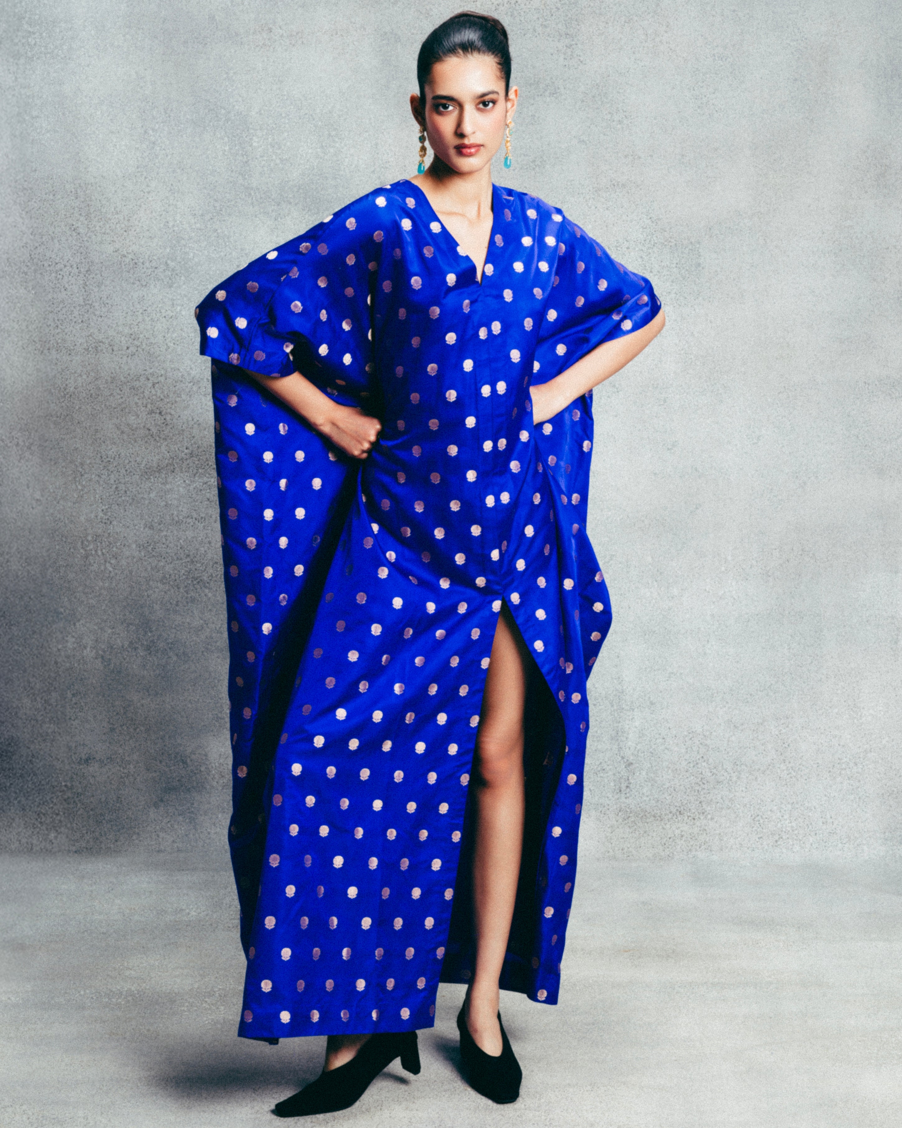 Handwoven Electric Blue Banarasi Kaftan