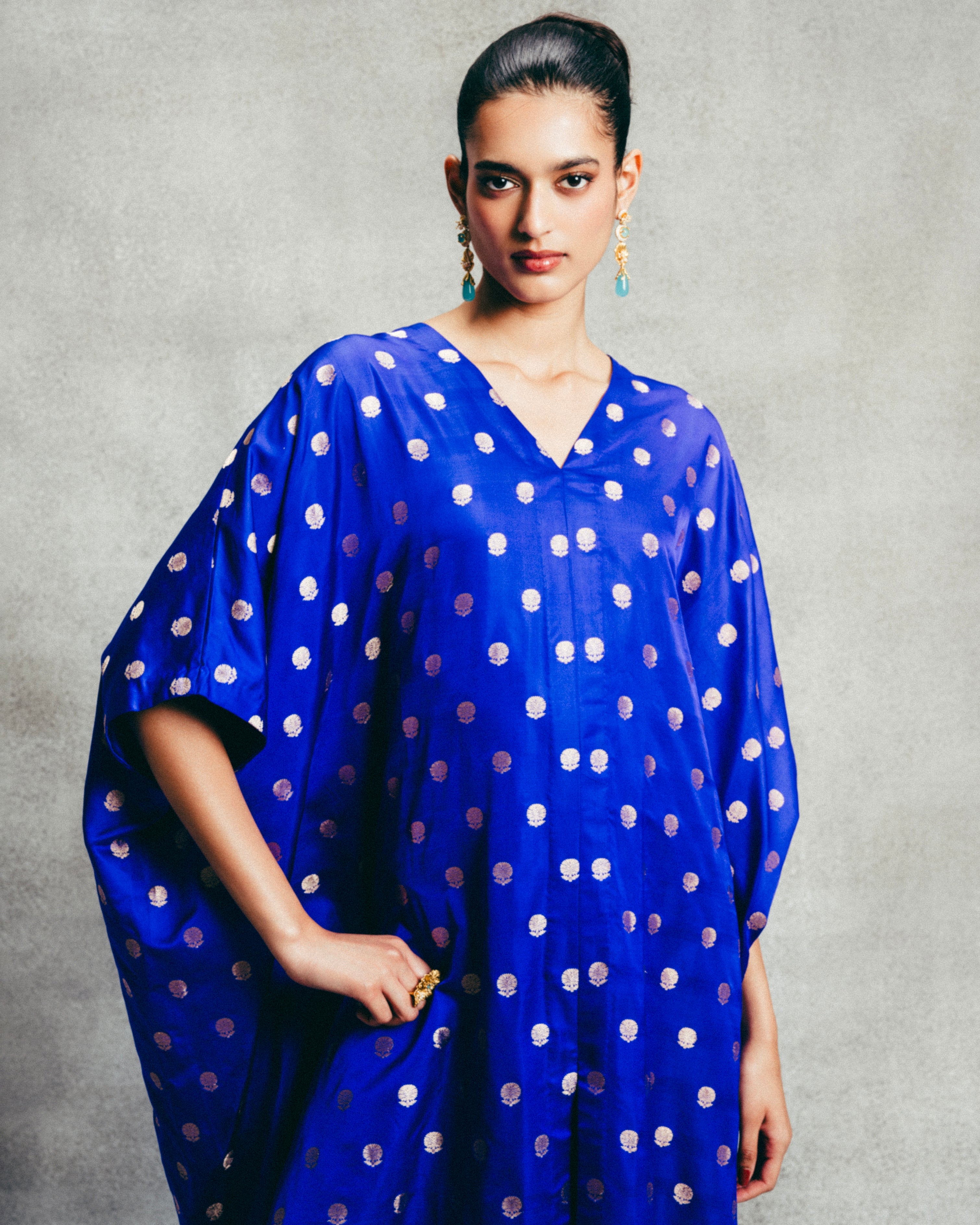 Handwoven Electric Blue Banarasi Kaftan