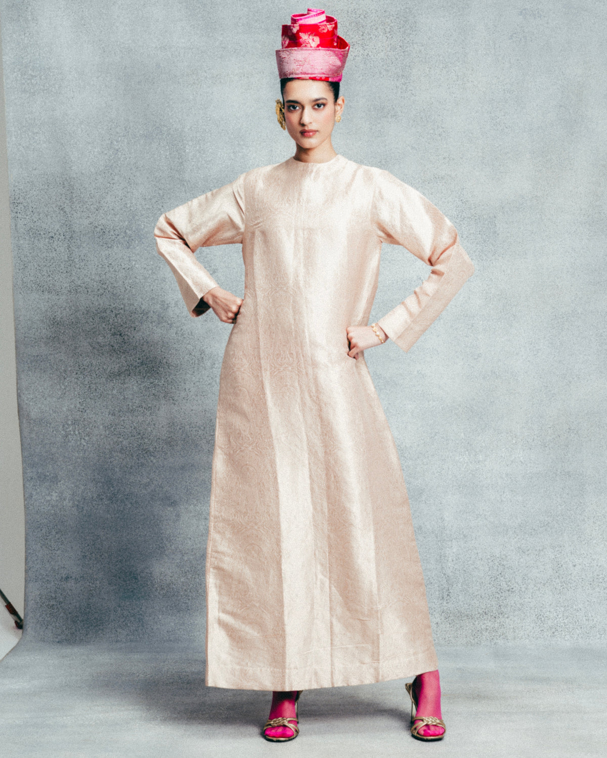 Handwoven Champagne Gold Banarasi Kaftan