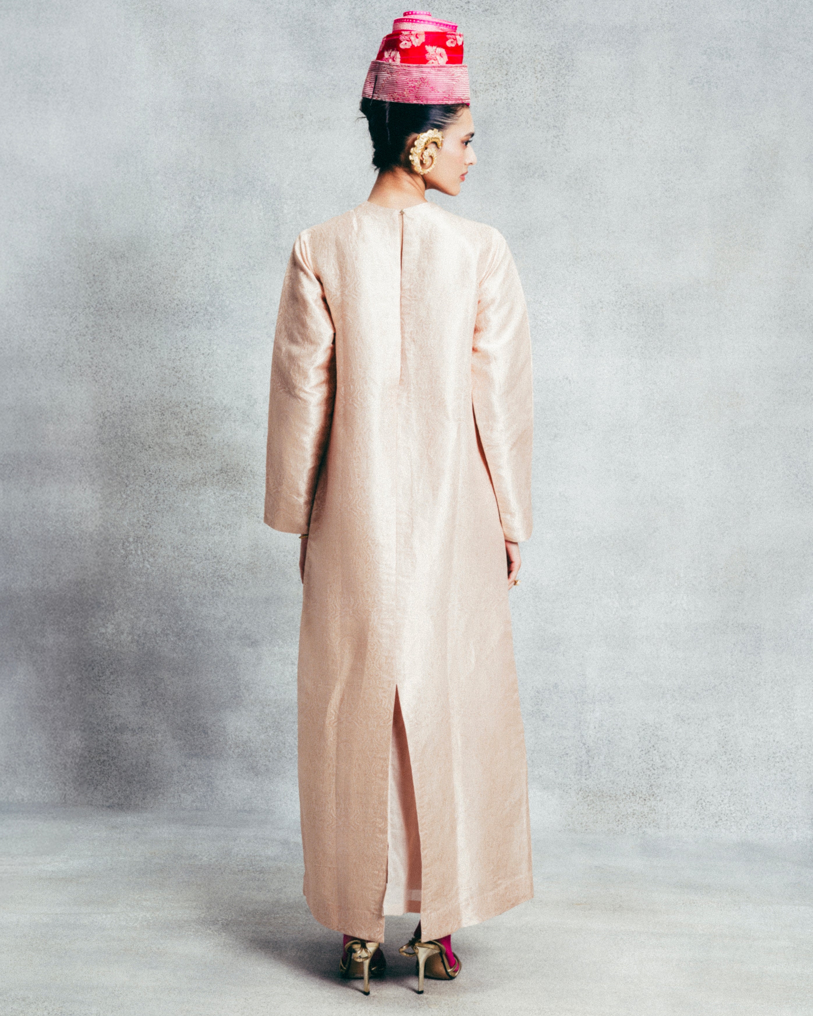 Handwoven Champagne Gold Banarasi Kaftan