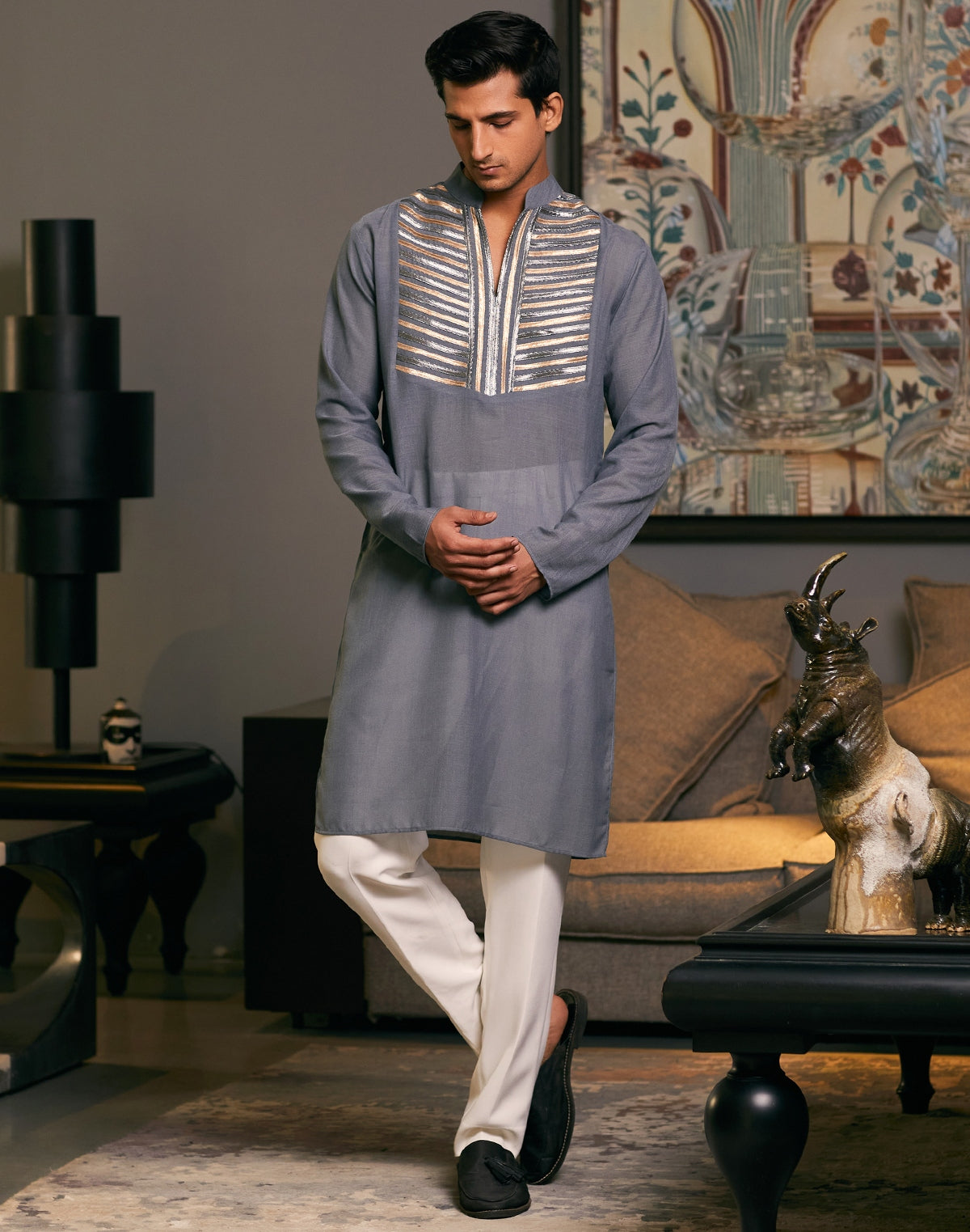 Steel Grey Goe Metallic Kurta Set