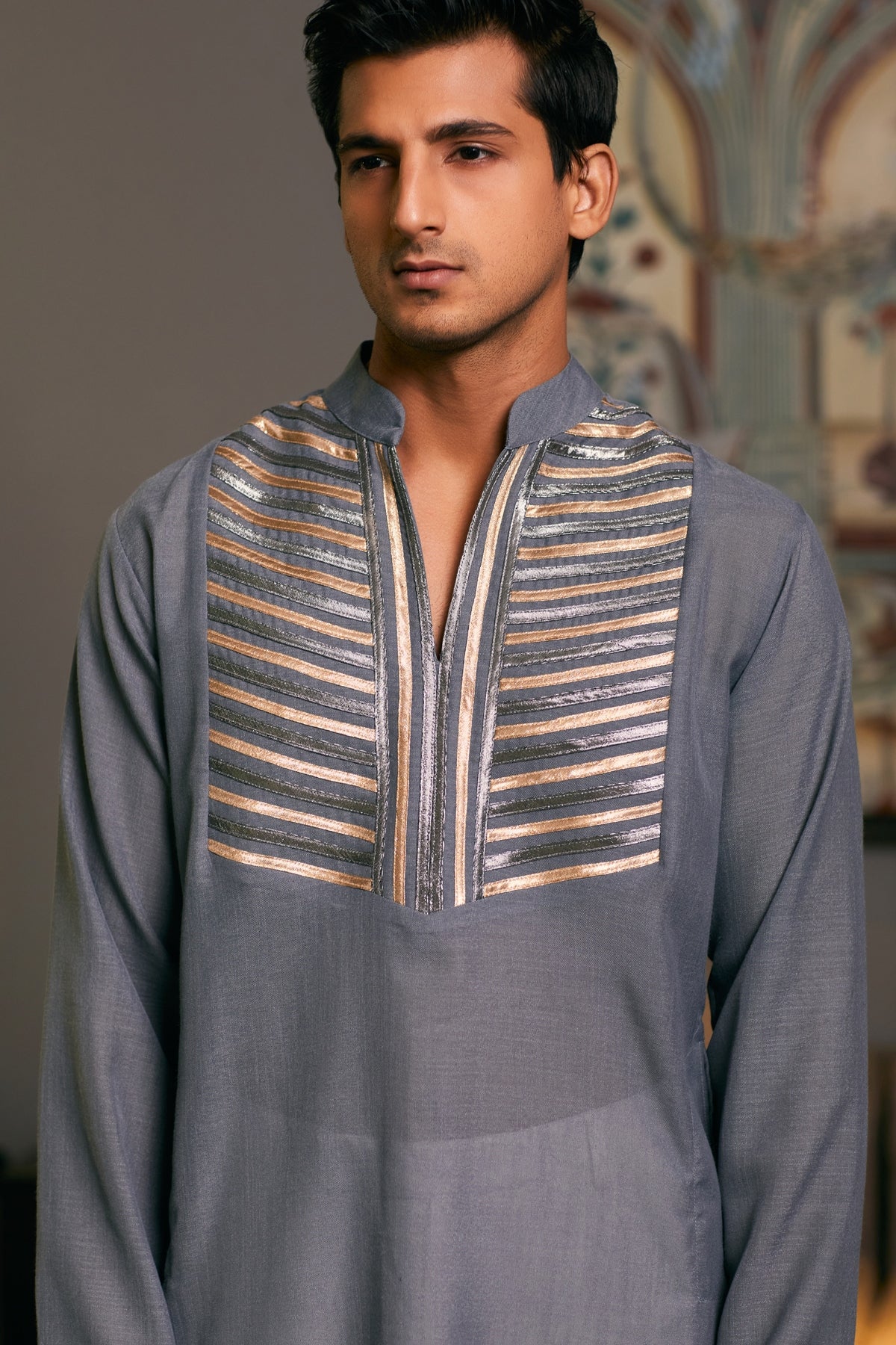 Steel Grey Goe Metallic Kurta Set