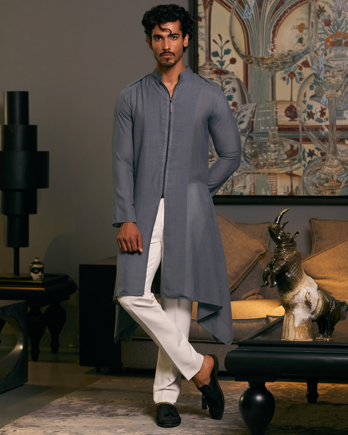 Slate Grey Goe Drape Kurta Set