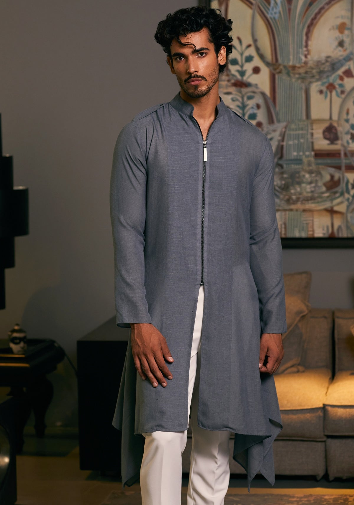 Slate Grey Goe Drape Kurta Set