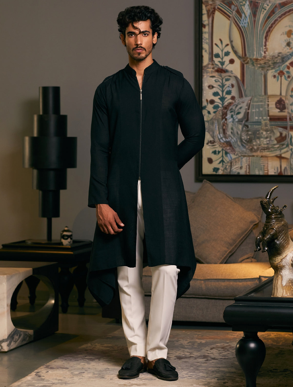 Pitch Black Goe Drape Kurta Set