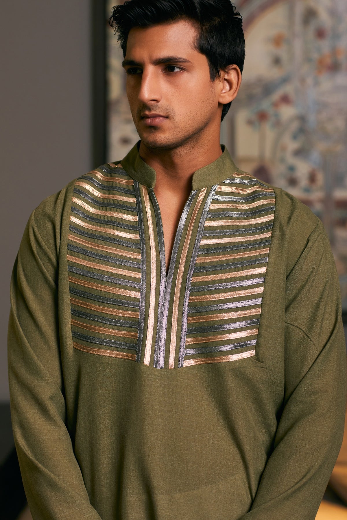 Olive Goe Metallic Kurta Set