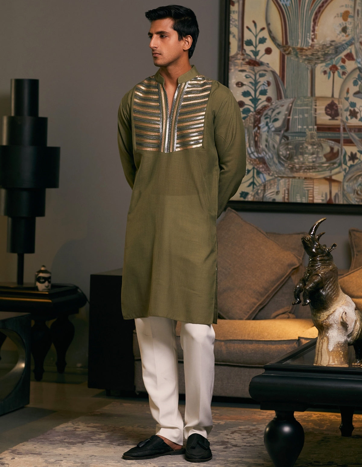 Olive Goe Metallic Kurta Set