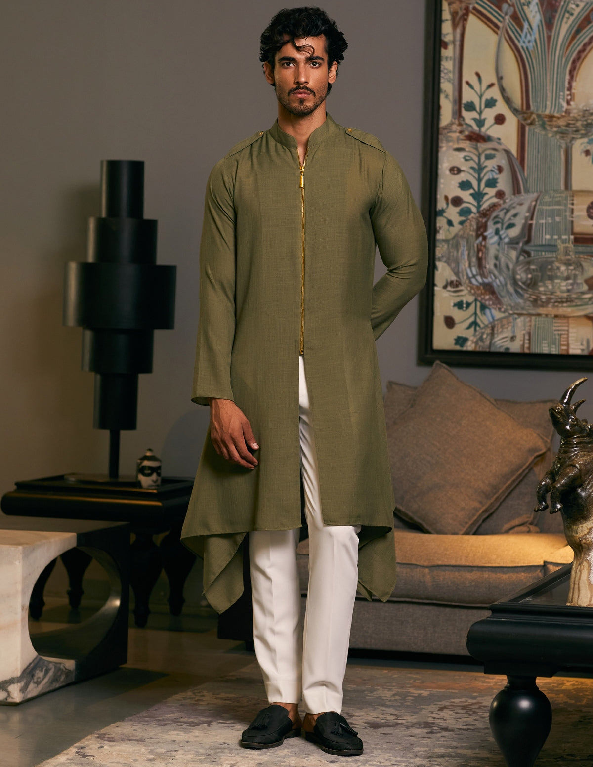 Olive Green Goe Drape Kurta Set