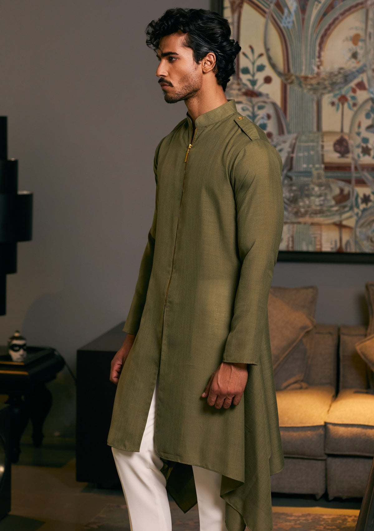 Olive Green Goe Drape Kurta Set