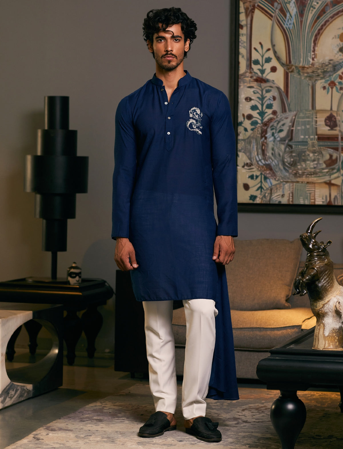 Mid Night Blue Goe Dragon Kurta Set