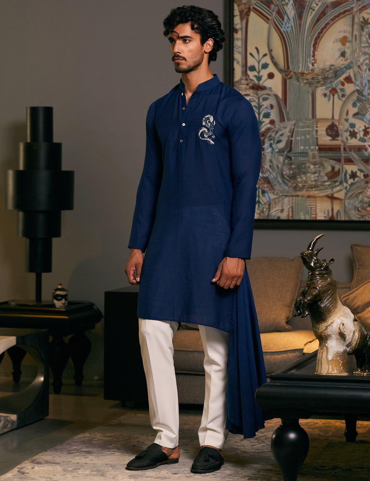 Mid Night Blue Goe Dragon Kurta Set