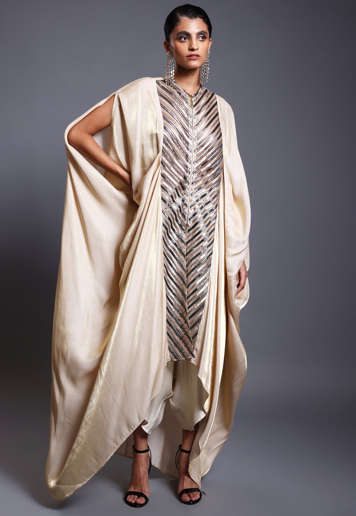 CF Pleated Ivory Drape Kaftan