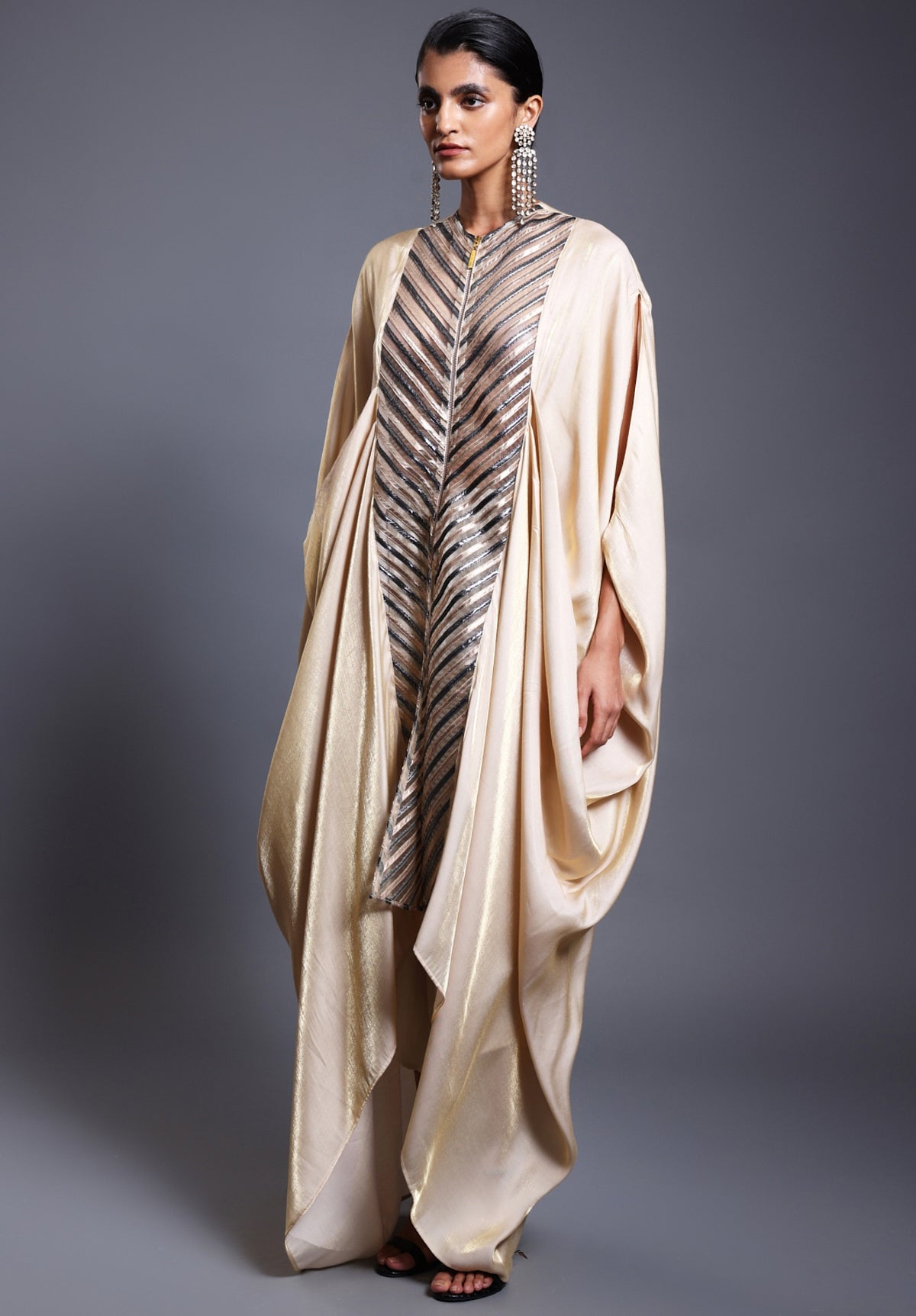 CF Pleated Ivory Drape Kaftan