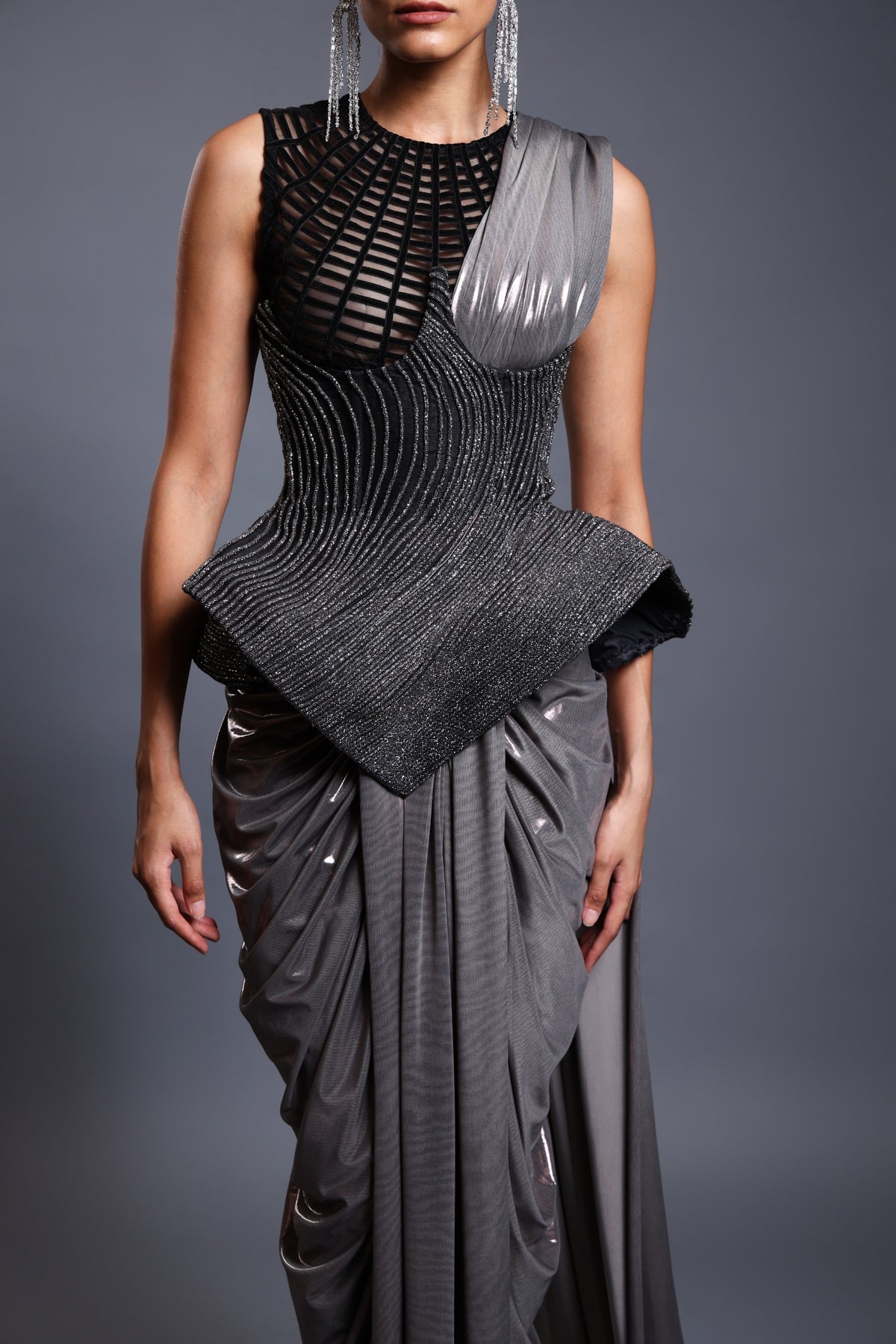 CF Corseted Gunmetal Sari