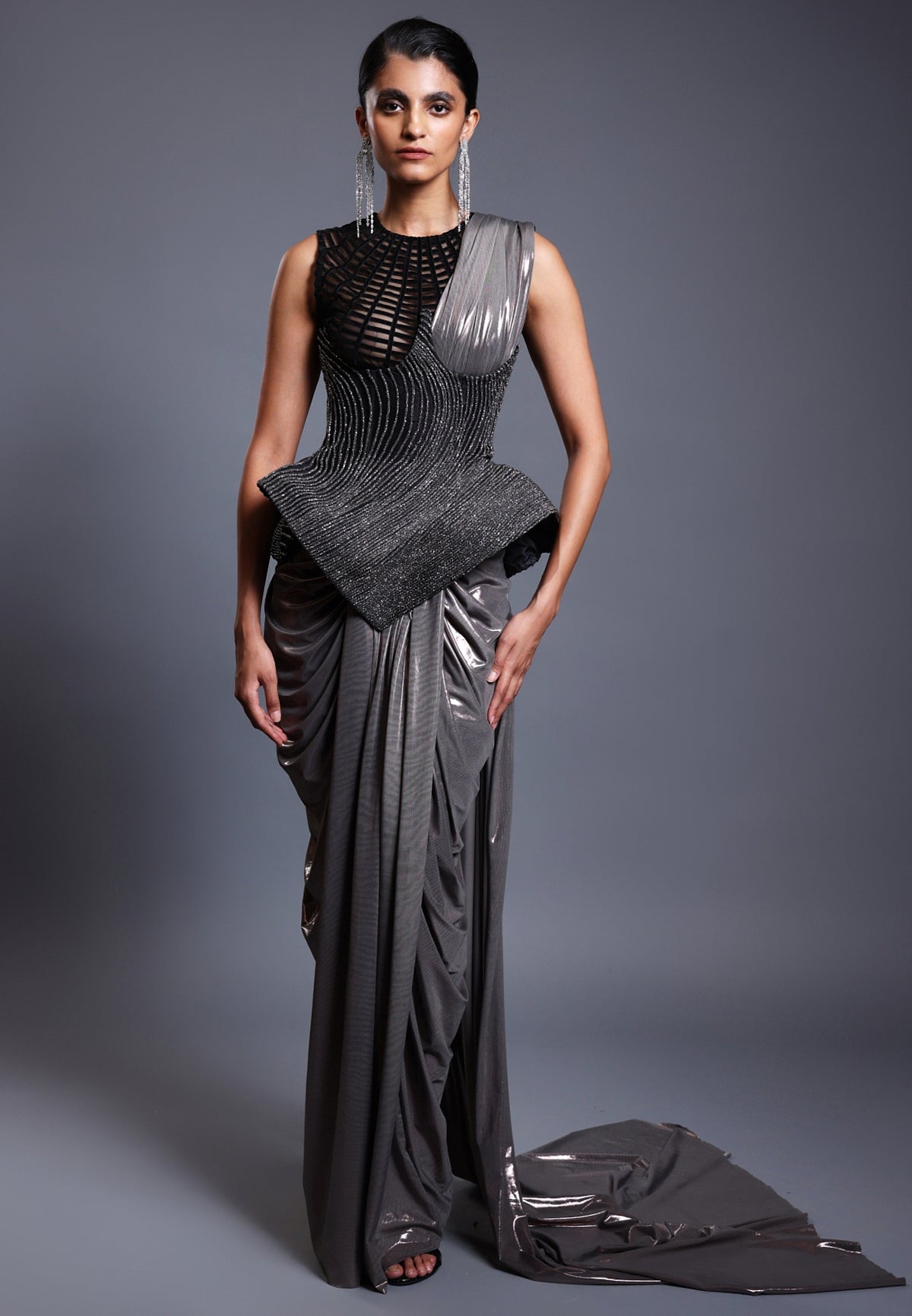 CF Corseted Gunmetal Sari