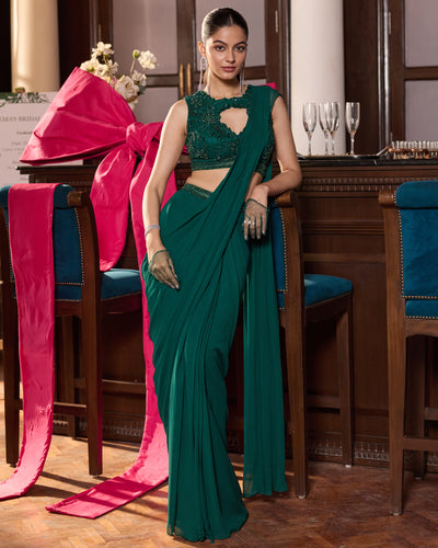 Sakshi Pre-Draped Sari Set