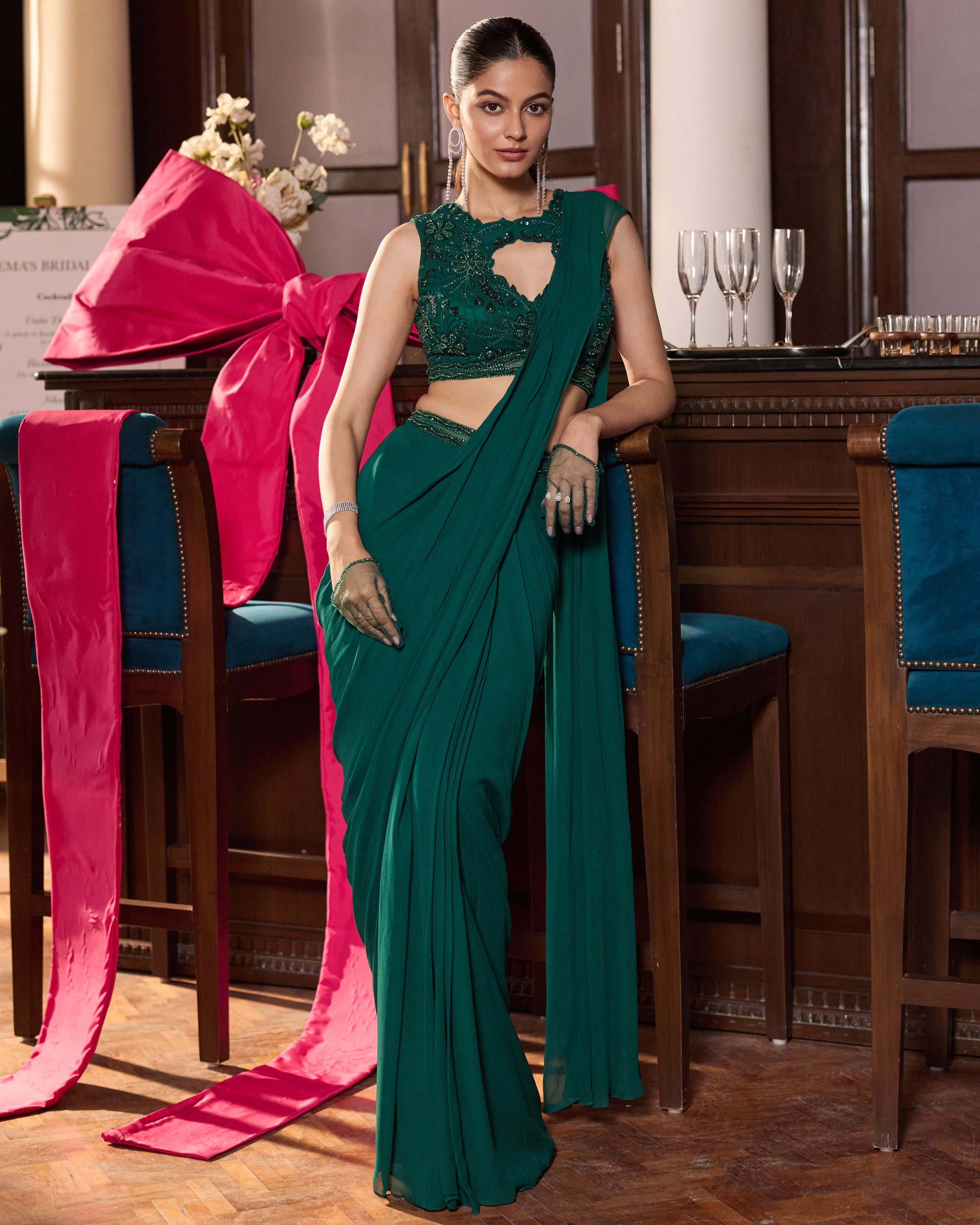 Sakshi Pre-Draped Sari Set