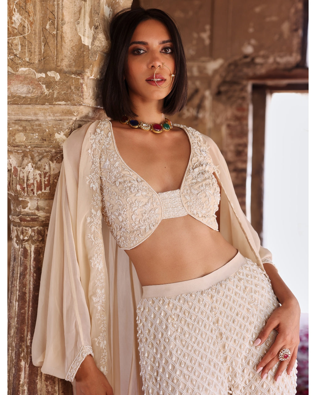 Niveda Embellished Cape Set