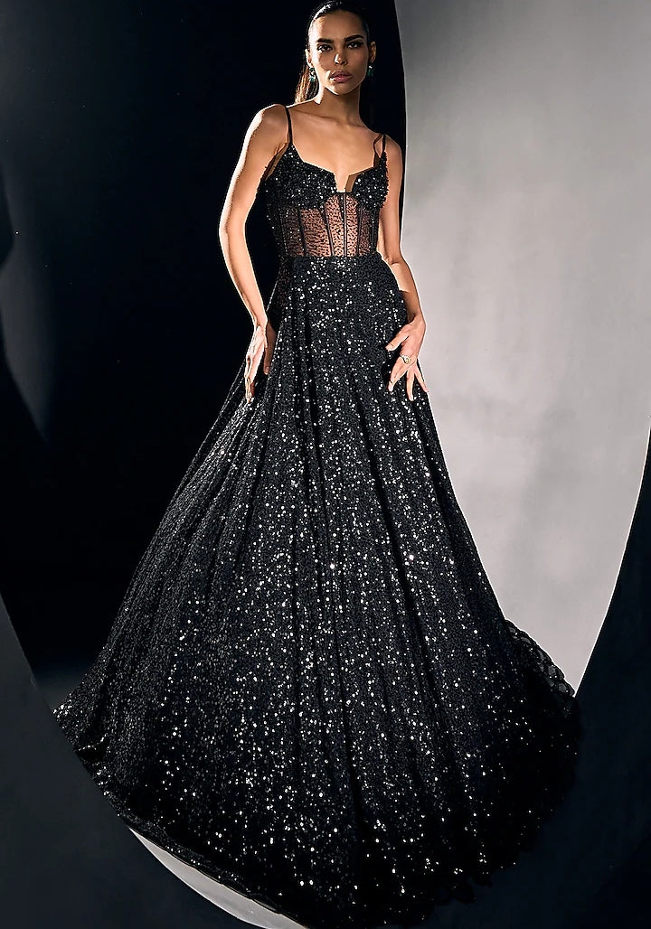 Black Georgette Corset Gown