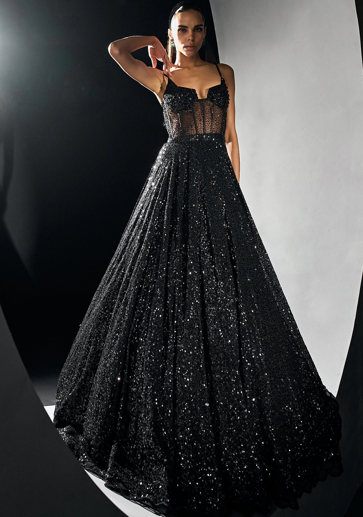 Black Georgette Corset Gown