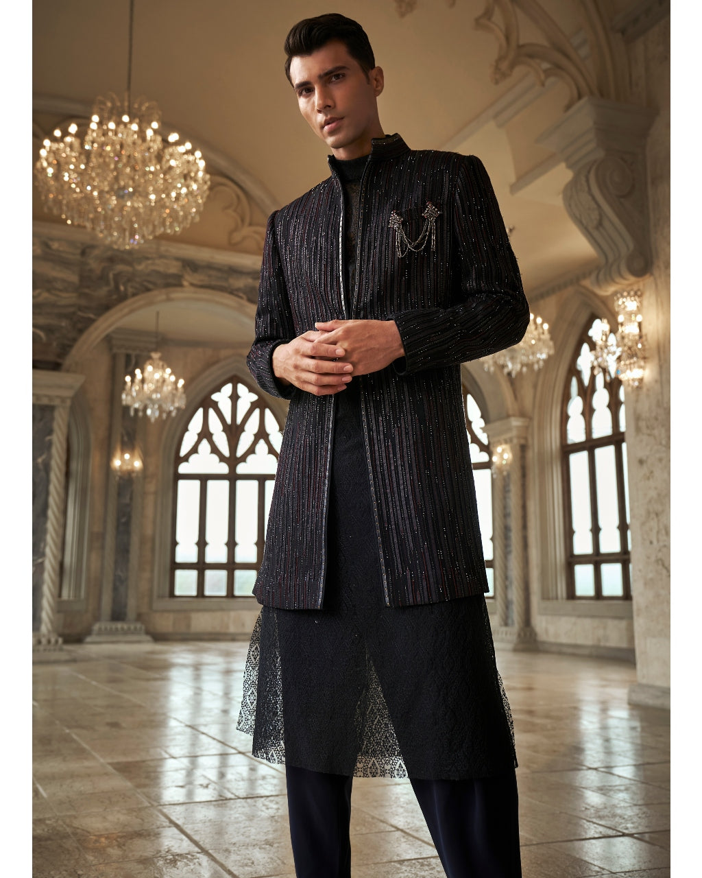 Blue Moon Applique Embroidered Sherwani