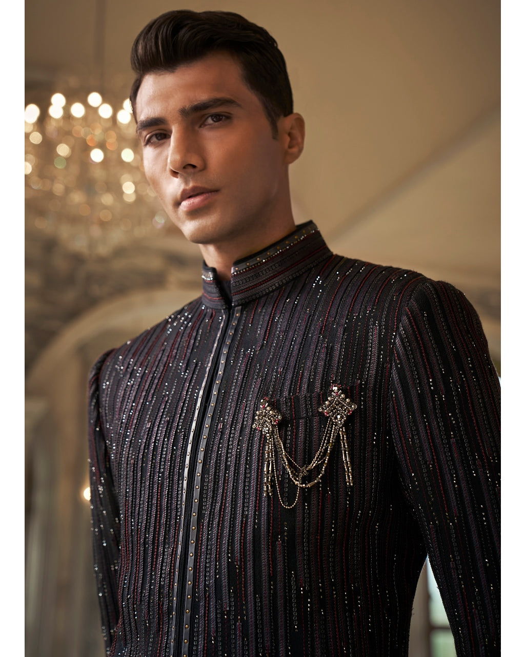 Blue Moon Applique Embroidered Sherwani