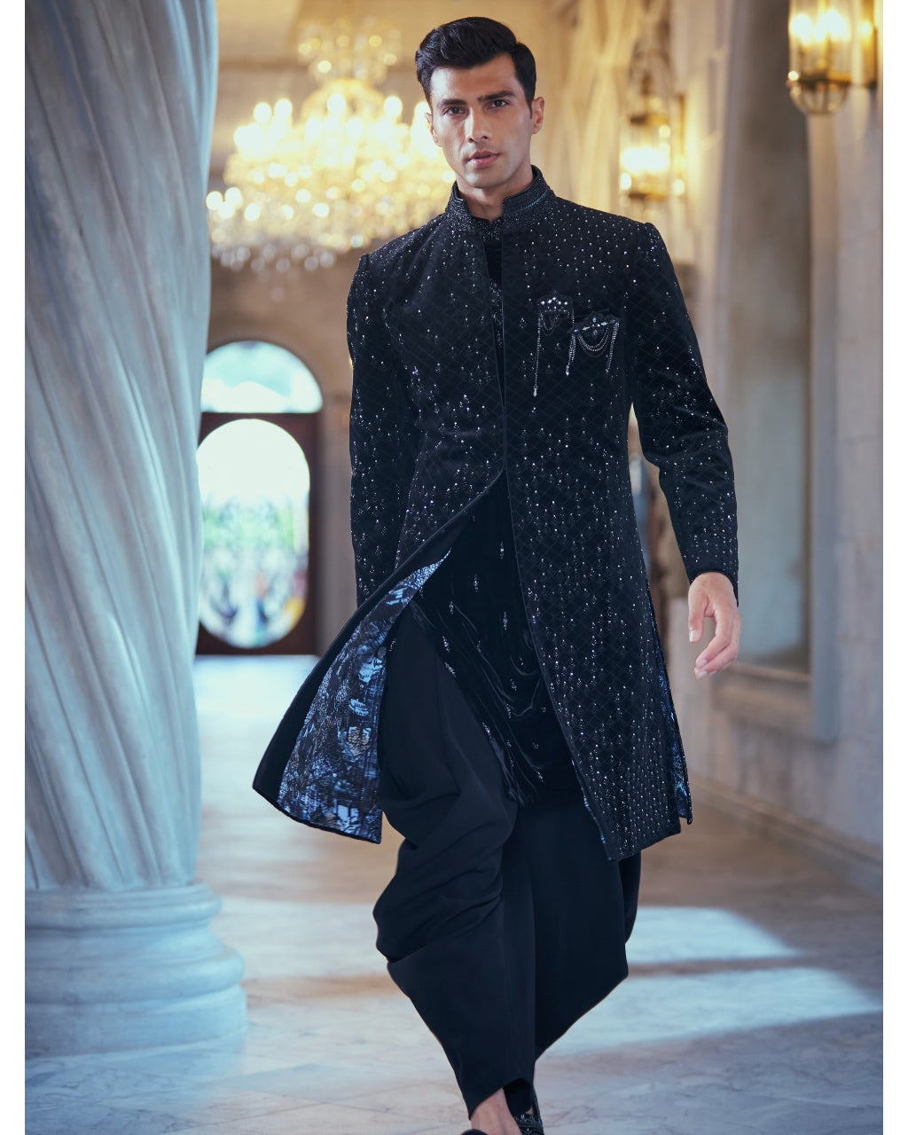 Black Swaroski Embroidered Sherwani