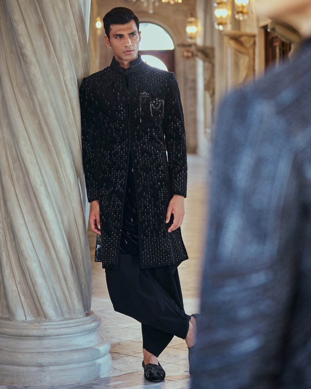 Black Swaroski Embroidered Sherwani