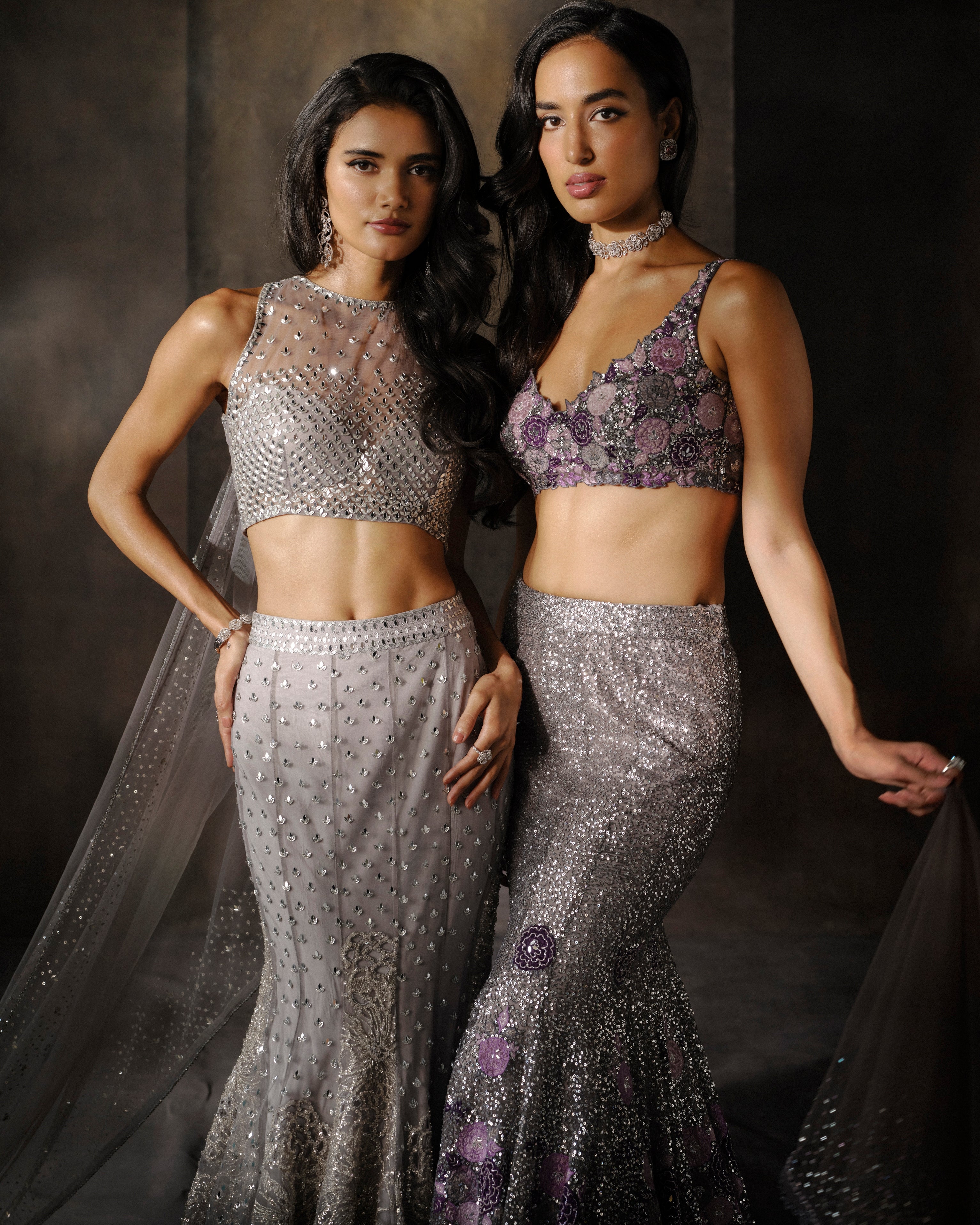 Grey Fish cut Appliqué Lehenga