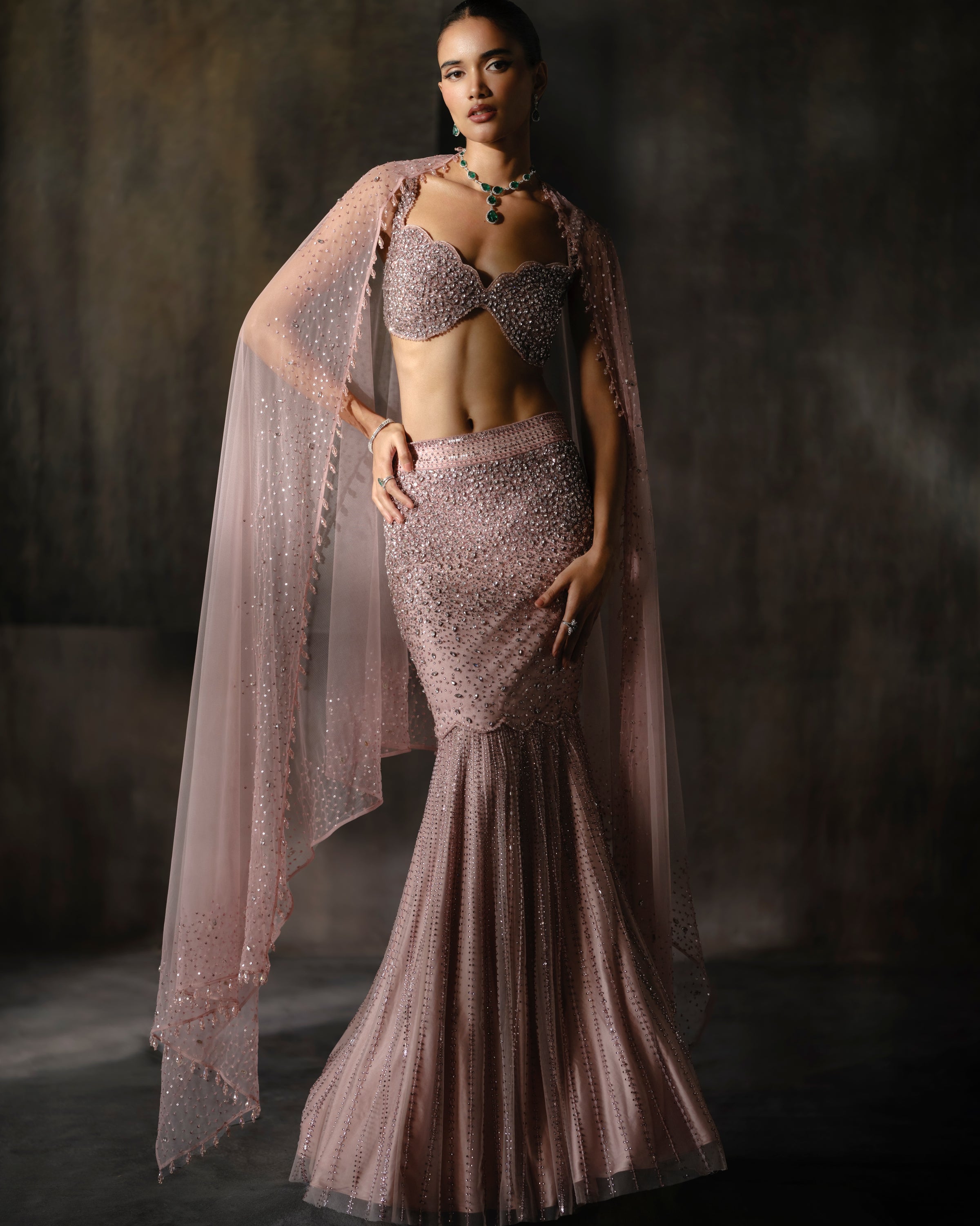 Rose Pink Fish Cut Lehenga