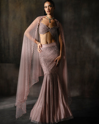 Rose Pink Fish Cut Lehenga