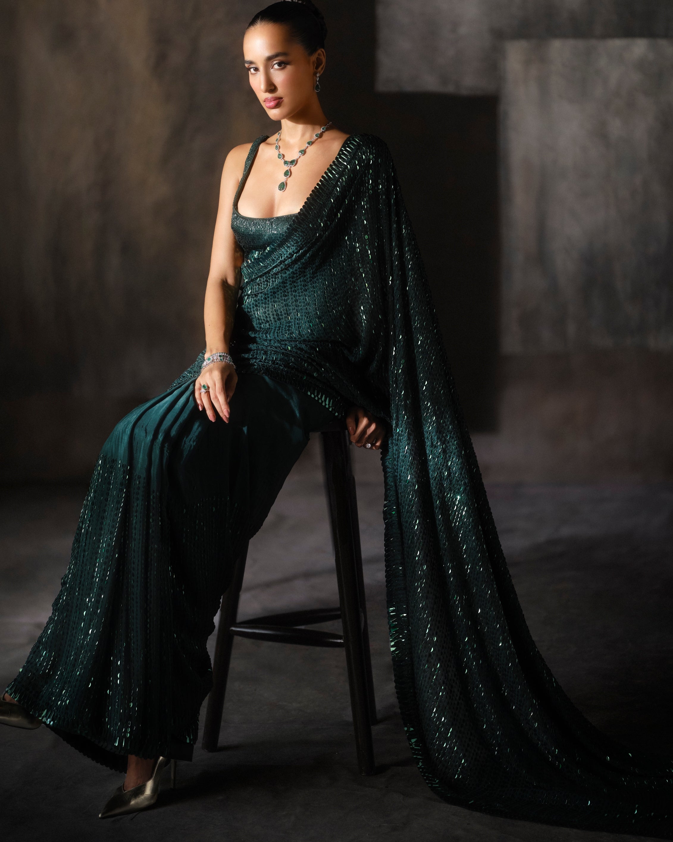 Bottle Green Kashti Sari