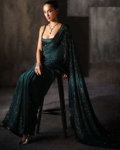 Bottle Green Kashti Sari