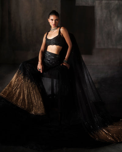 Black To Gold Sequins Lehenga