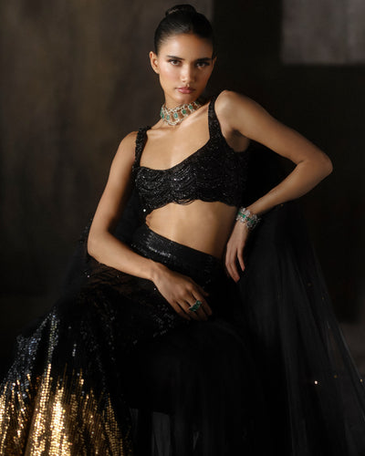 Black To Gold Sequins Lehenga