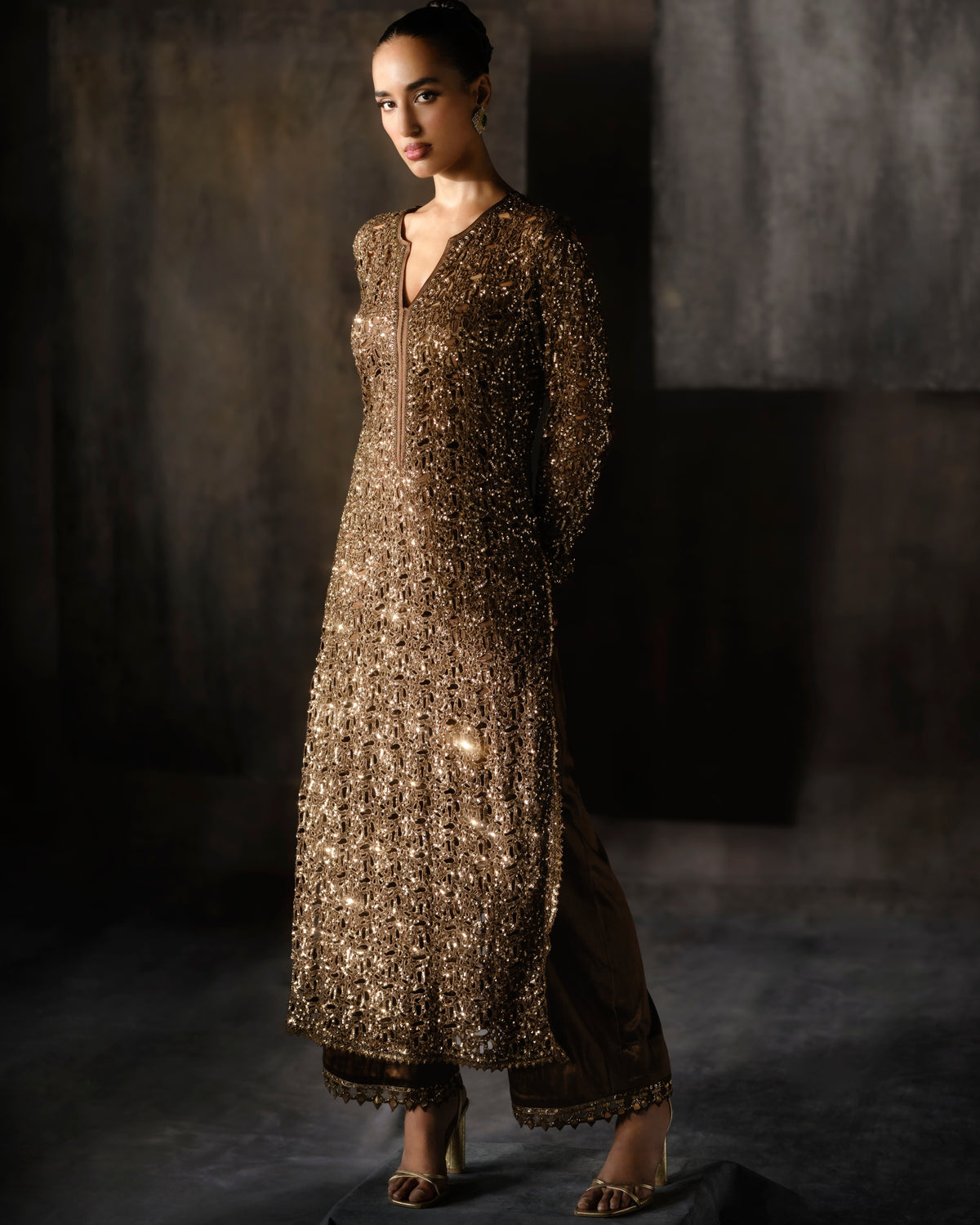 Coffee Gold Sequins Suit