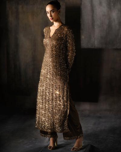Coffee Gold Sequins Suit