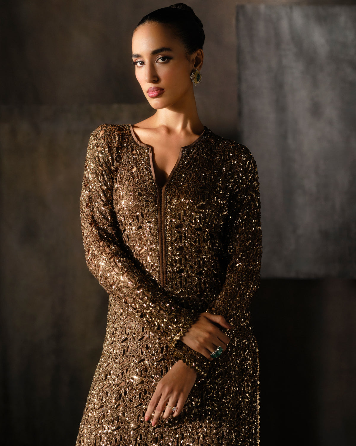Coffee Gold Sequins Suit