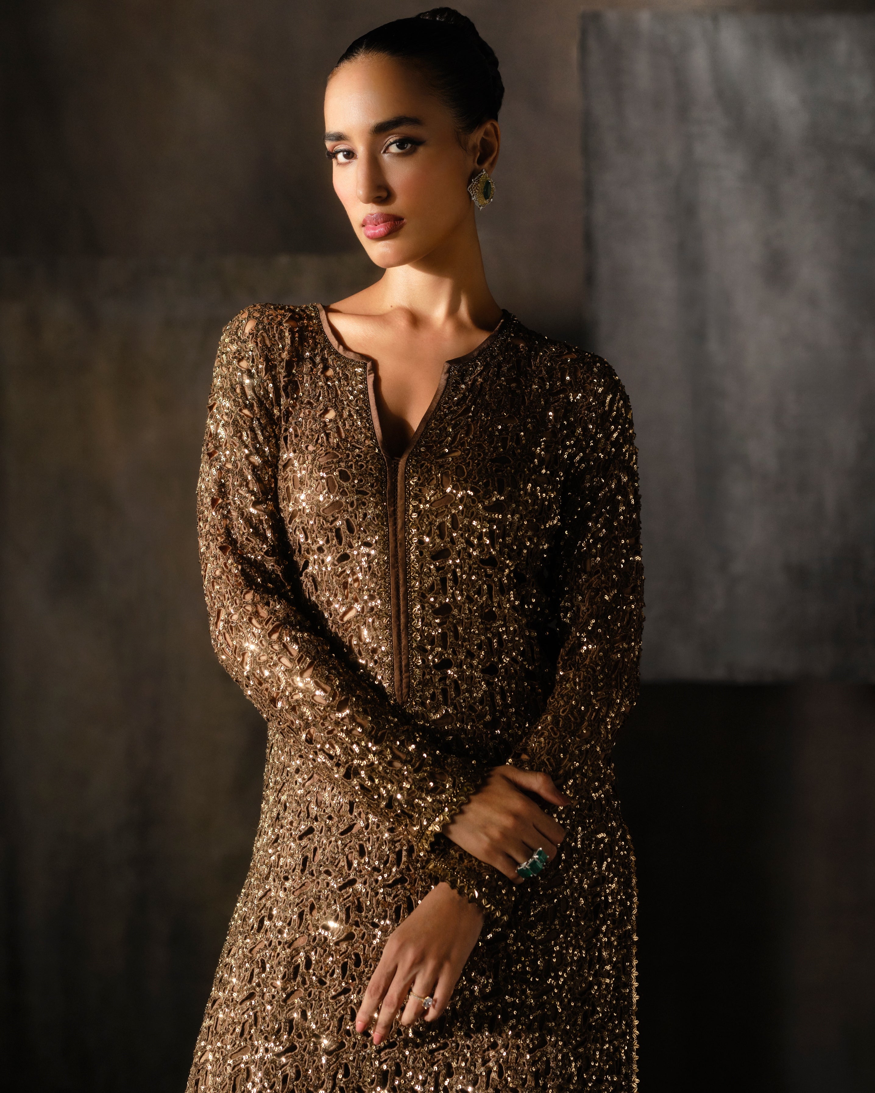 Coffee Gold Sequins Suit