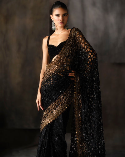Black And Gold Ombré Cutwork Sari