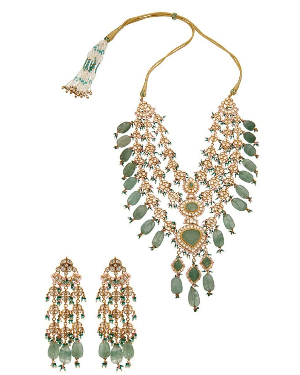 Carved Emerald And Kundan Necklace Set
