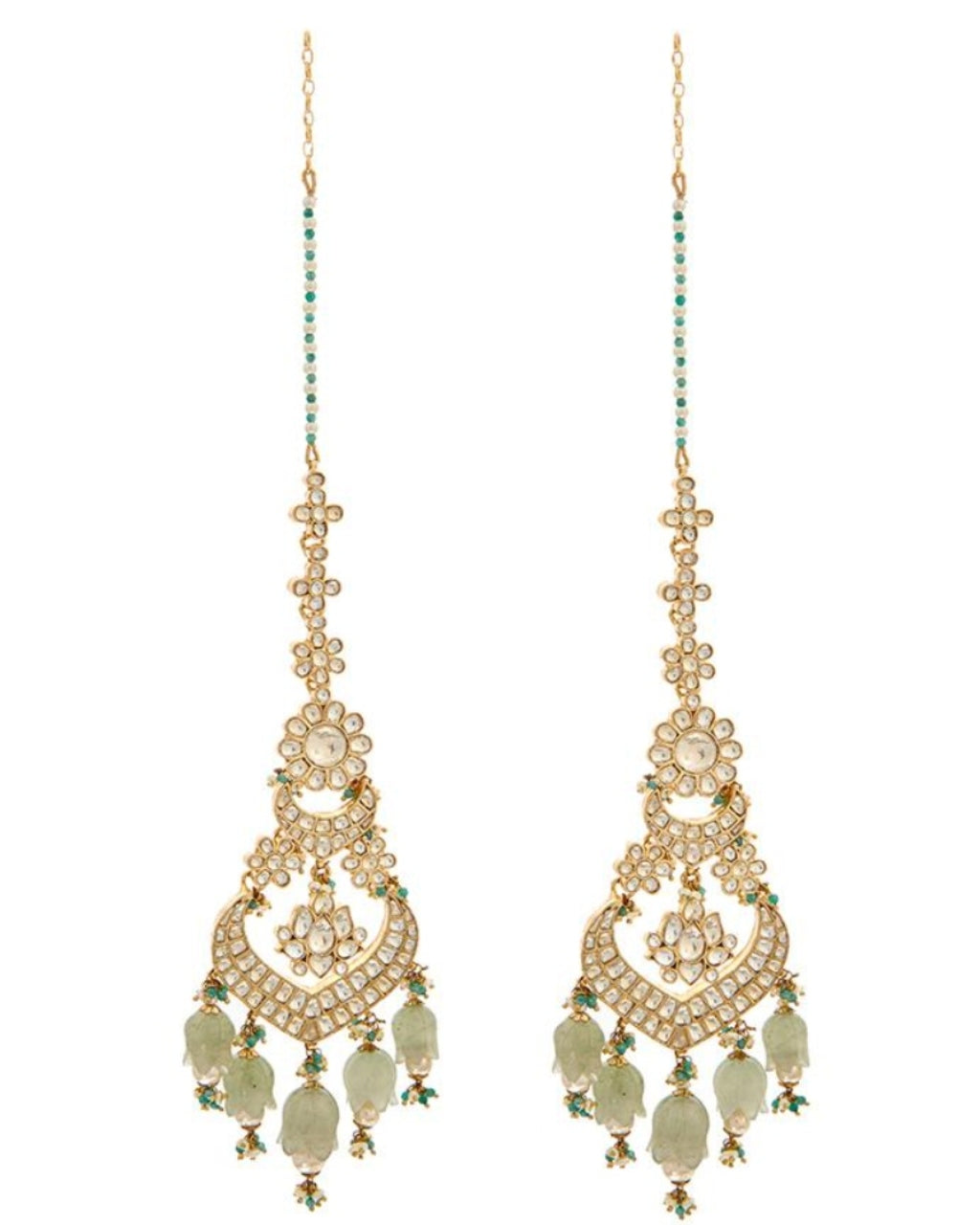 Kundan And Green Carved Tulip Chaandbali