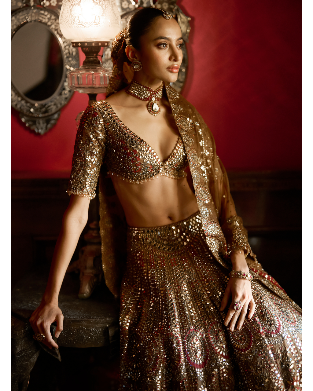 Applique Mirror Work Lehenga Set