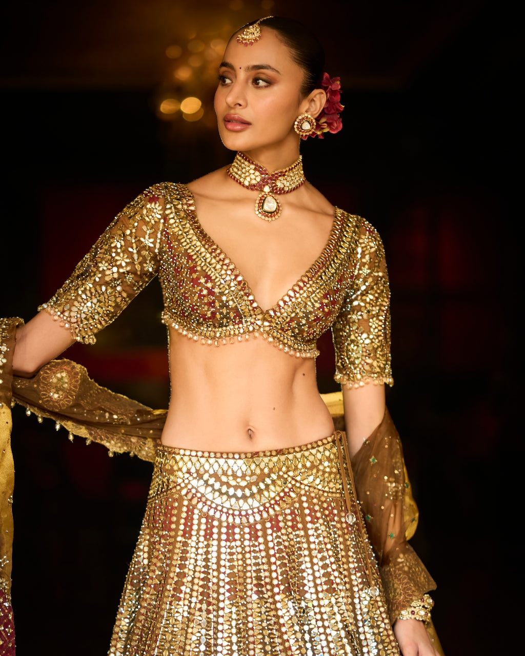 Applique Mirror Work Lehenga Set