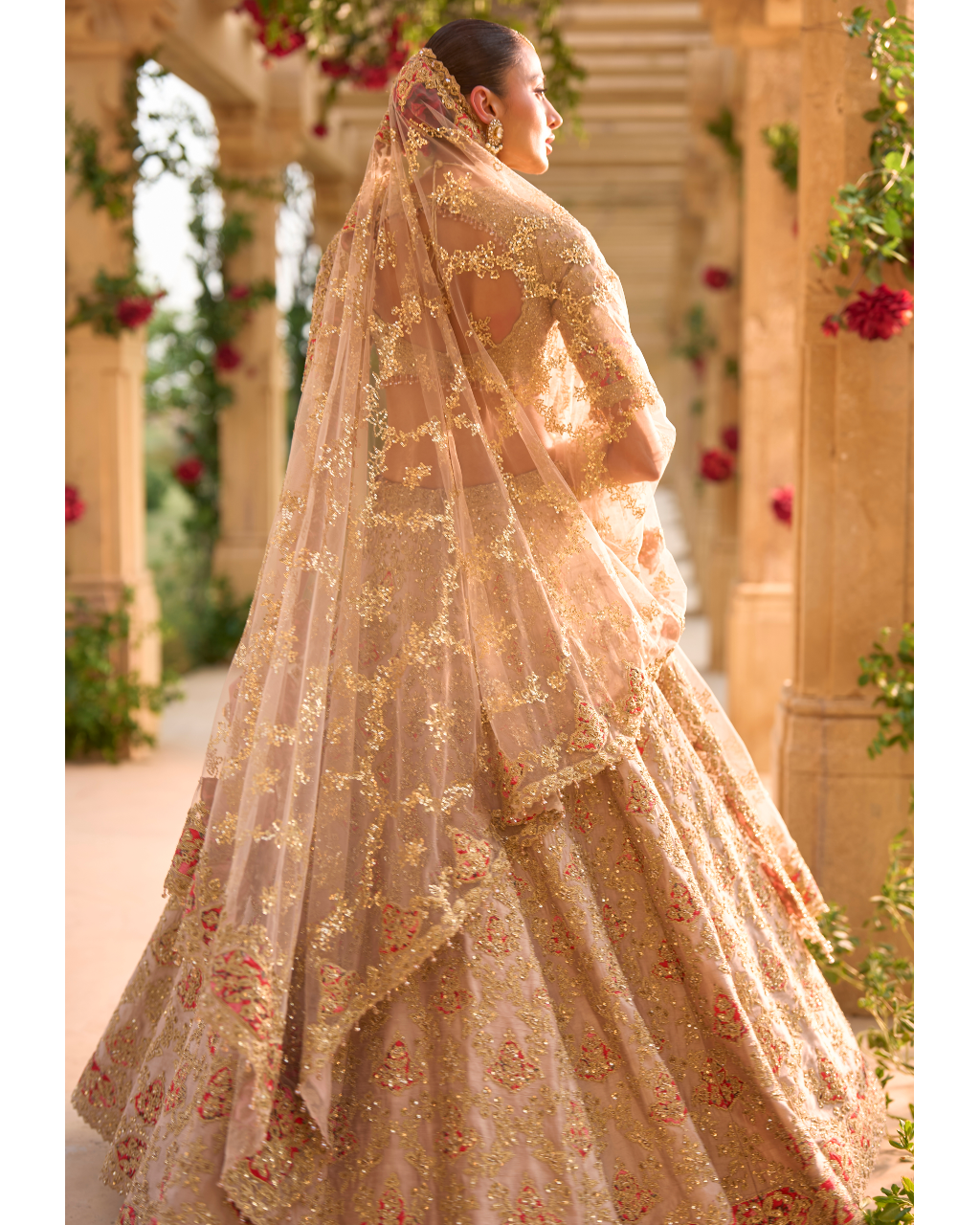 Nude Gold Applique Work Lehenga Set