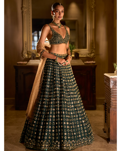 Emerald Stone Zardosi Lehenga